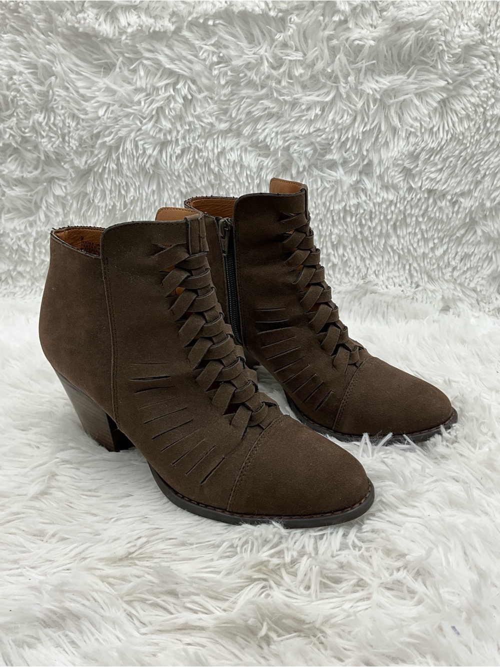 Mossimo Supply Co. Brown Faux Suede Cutout Braided Ankle Booties